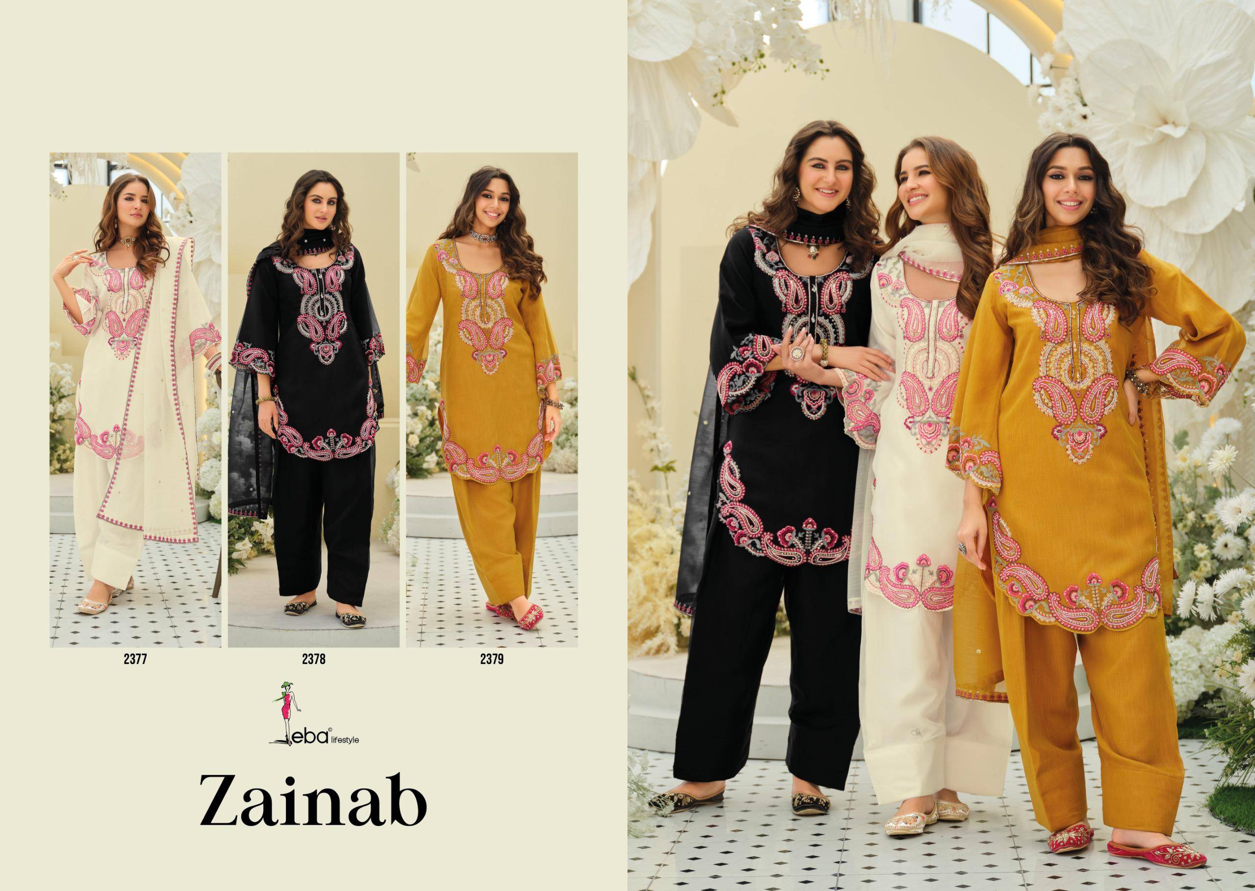 ZAINAB By Eba Lifestyle 2377 to 2379 Series Ready To Wear Heavy chinon readymade Dresses At Wholesale Price